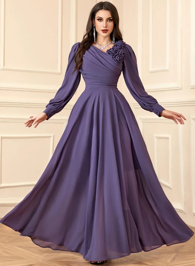 Take Two  Women Pleated Flower Detail Balloon Sleeve Maxi Dress for Women | Best Price UAE
